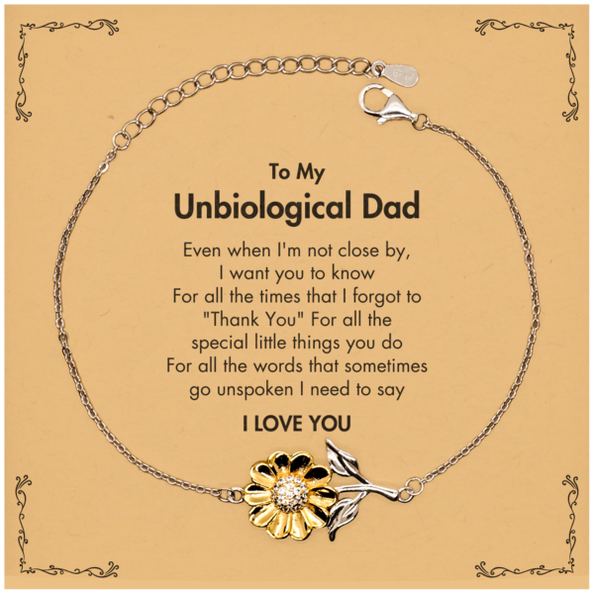 Unbiological Dad Sunflower Bracelet - I Love You Design | Birthday & Father's Day Gift