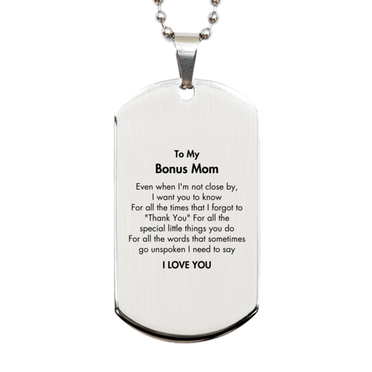 Bonus Mom Silver Dog Tag Necklace - I LOVE YOU Engraving | Birthday & Mother's Day Gift
