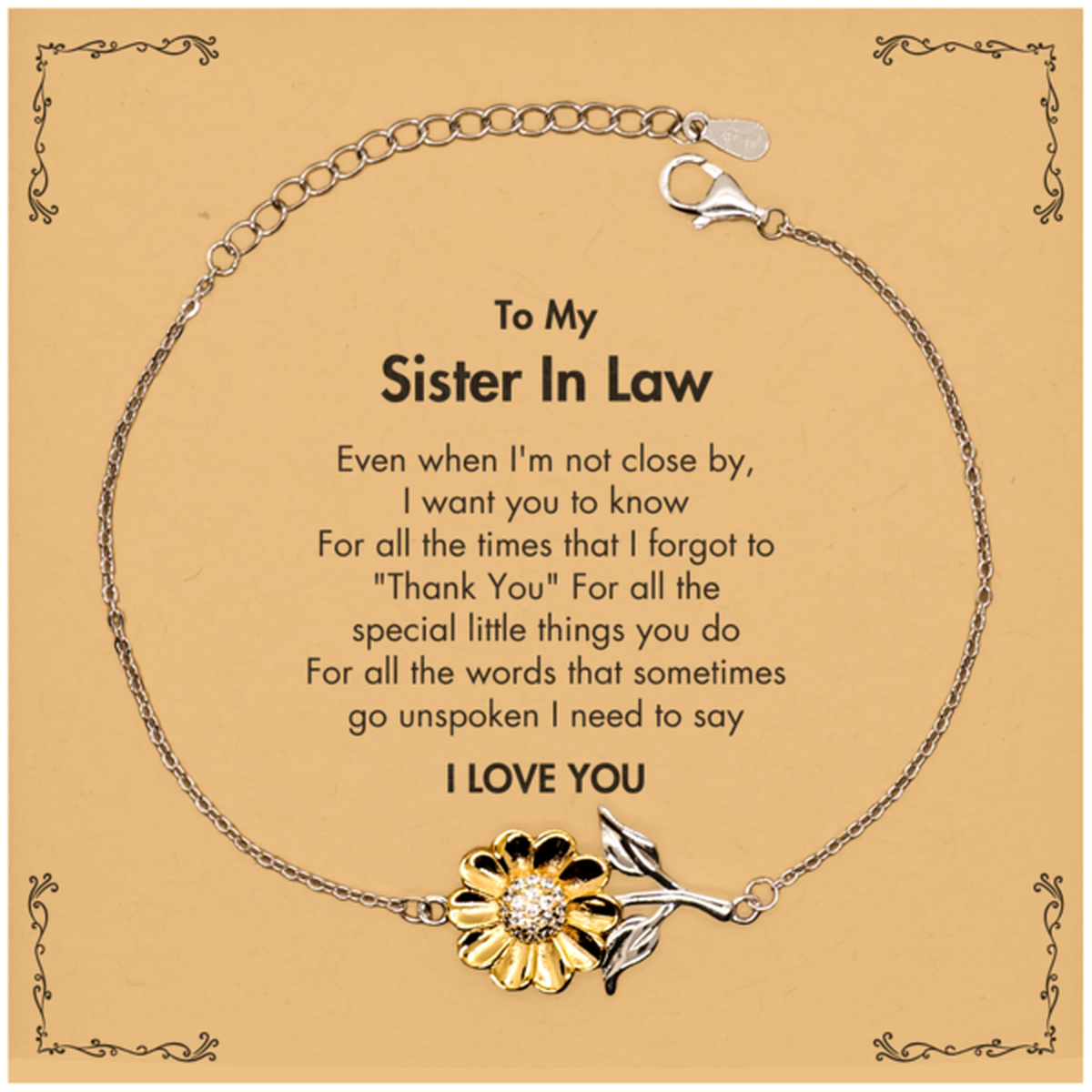 Sister In Law Sunflower Bracelet - I Need to Say I LOVE YOU | Birthday & Mother's Day Gift