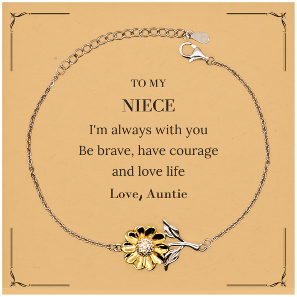 Niece Sunflower Bracelet - Be Brave, Have Courage | Birthday Gift