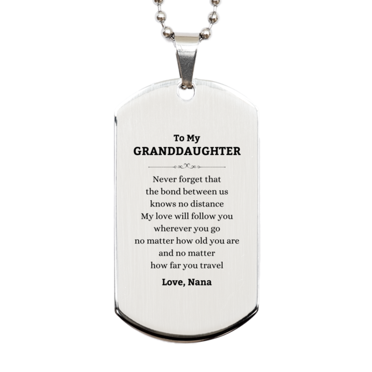 Granddaughter Silver Dog Tag Necklace - Love from Nana | Birthday or Graduation Gift