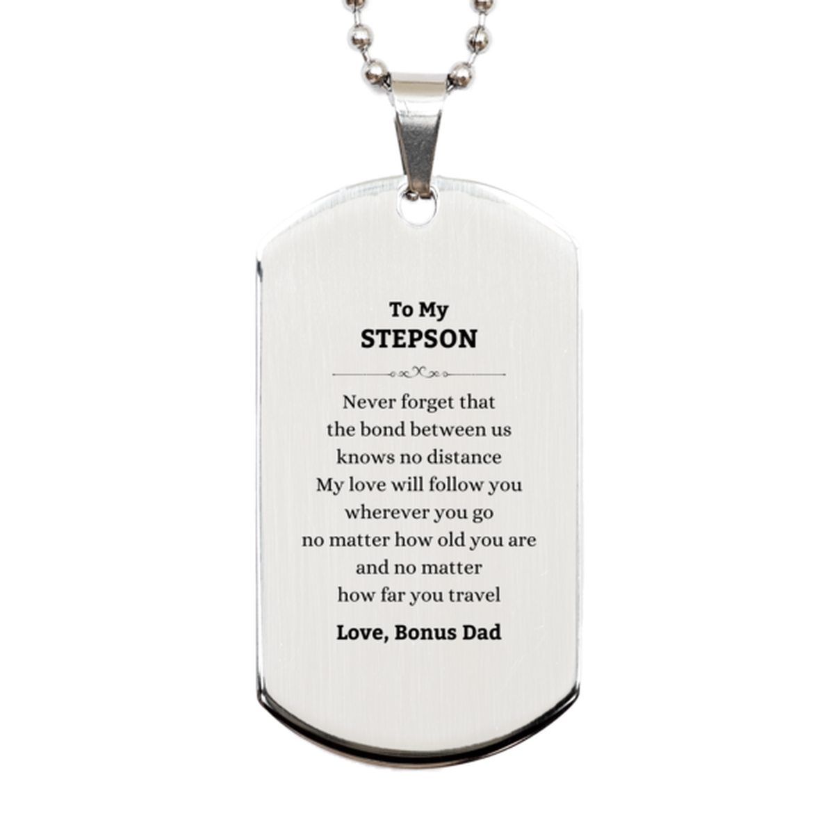 Stepson Silver Dog Tag Necklace - Love Between Us | Birthday & Christmas Gift