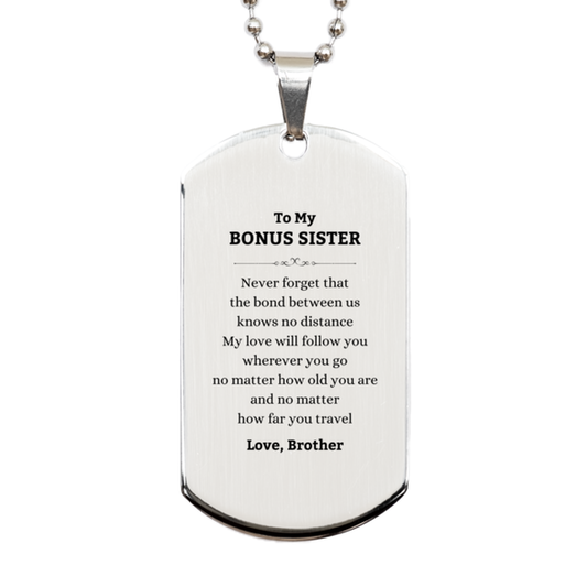 Bonus Sister Silver Dog Tag Necklace - Love Between Us | Birthday Gift