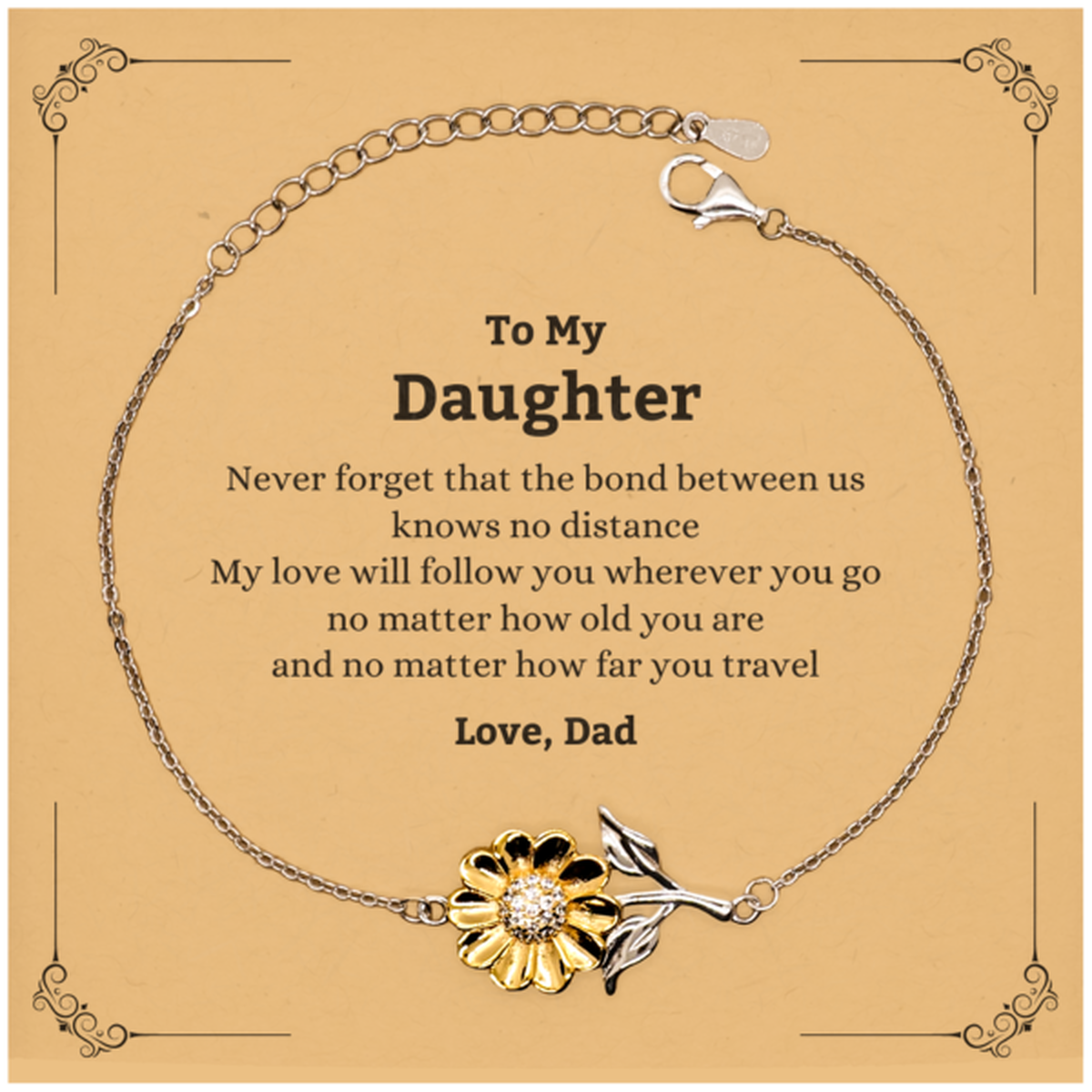 Daughter Adjustable Sunflower Bracelet - Love, Dad | Birthday & Graduation Gift