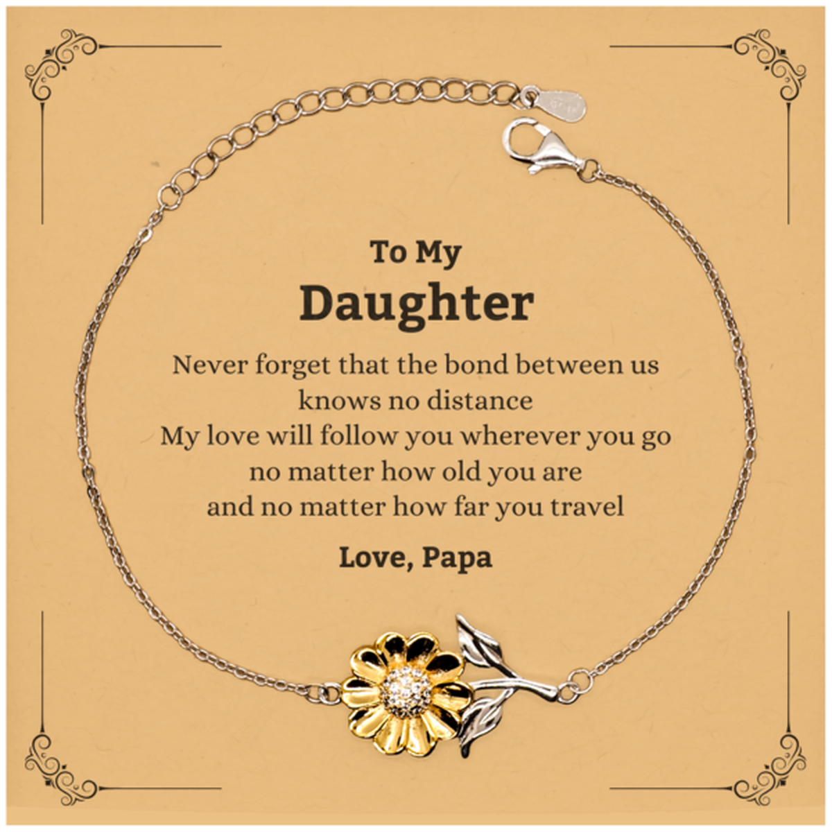 Daughter Adjustable Sunflower Bracelet - Love, Papa | Birthday Gift