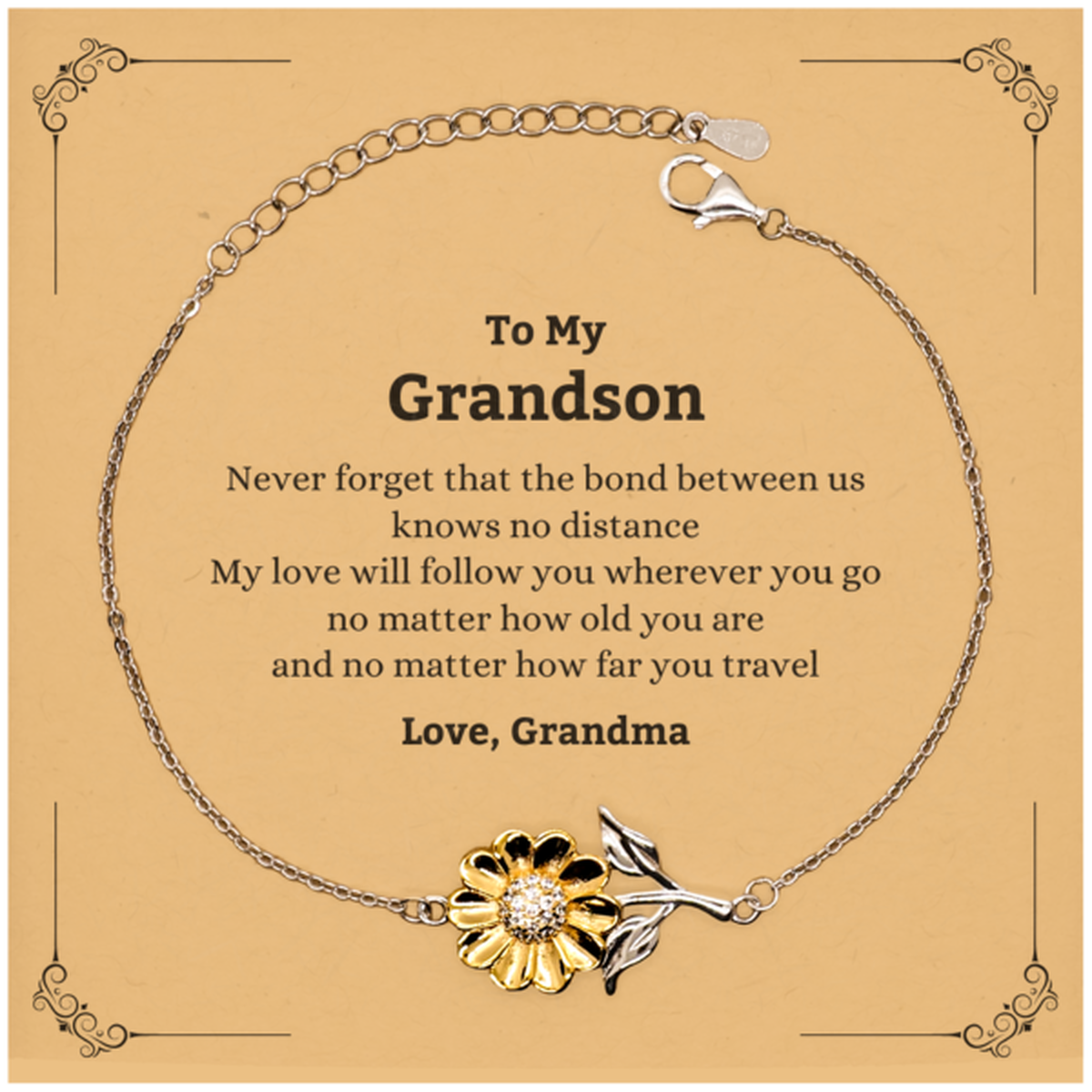 Grandson Adjustable Sunflower Bracelet - Love Between Us | Birthday & Graduation Gift