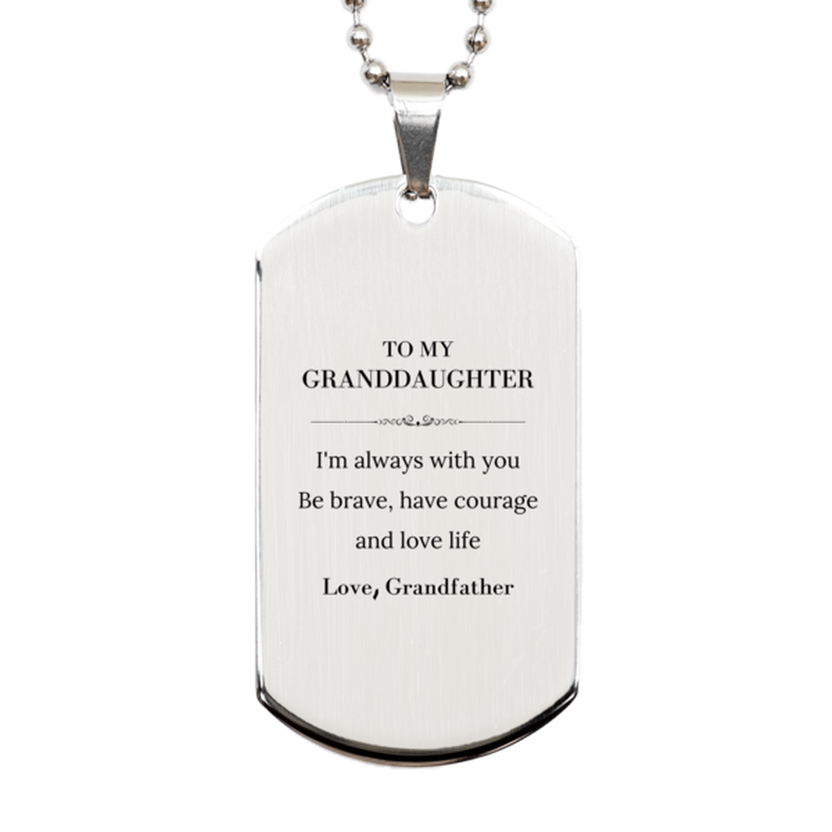 To My Granddaughter Gifts from Grandfather, Unique Silver Dog Tag Inspirational Christmas Birthday Graduation Gifts for Granddaughter I'm always with you. Be brave, have courage and love life. Love, Grandfather