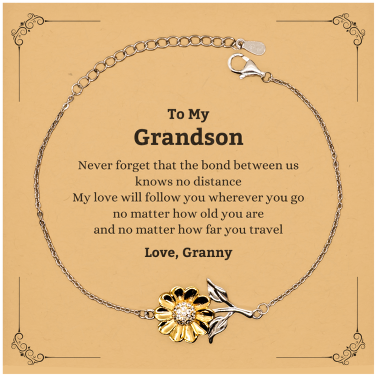 Grandson Adjustable Sunflower Bracelet - Love, Granny | Birthday & Graduation Gift