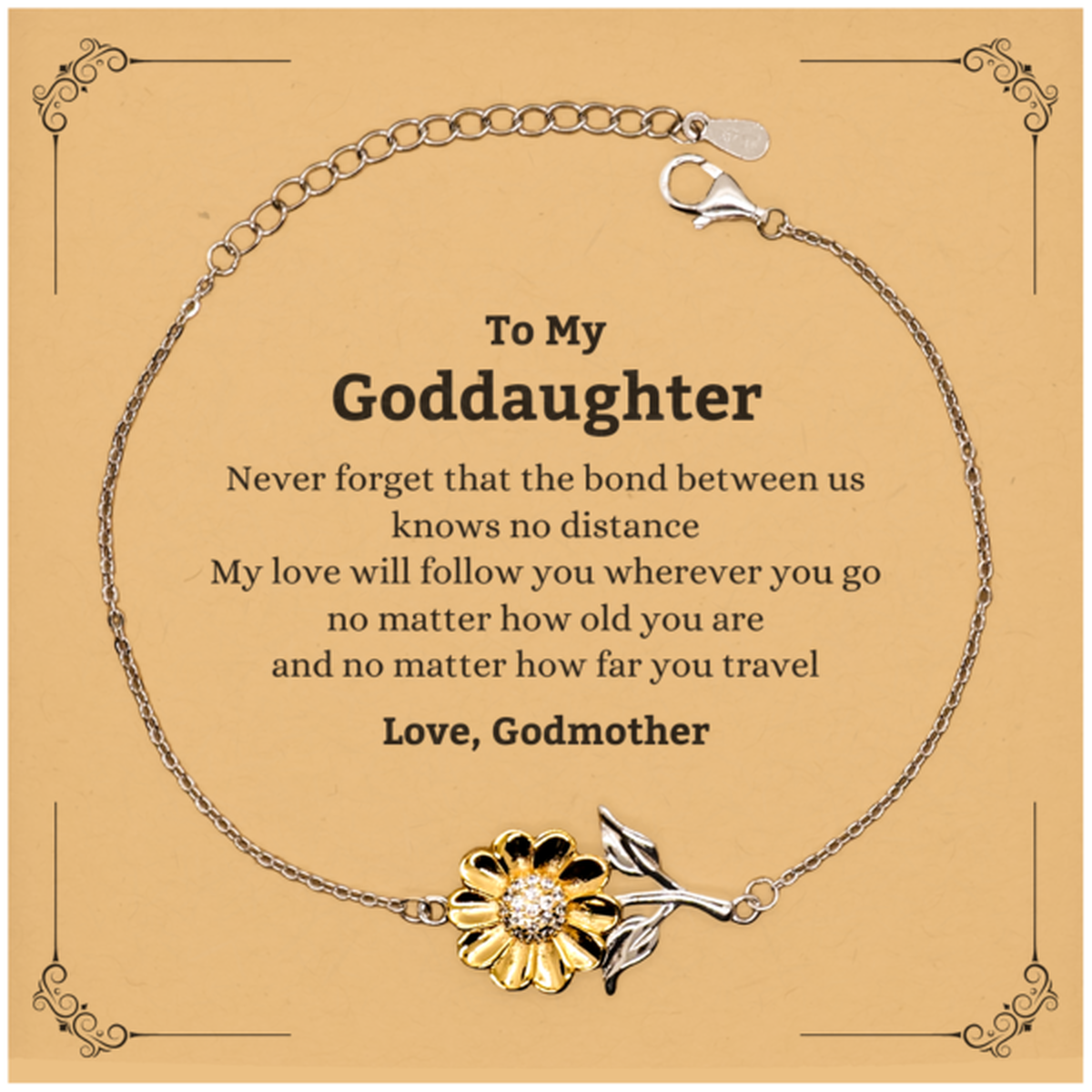 Goddaughter Birthday Gifts from Godmother, Adjustable Sunflower Bracelet for Goddaughter Christmas Graduation Unique Gifts Goddaughter Never forget that the bond between us knows no distance. Love, Godmother
