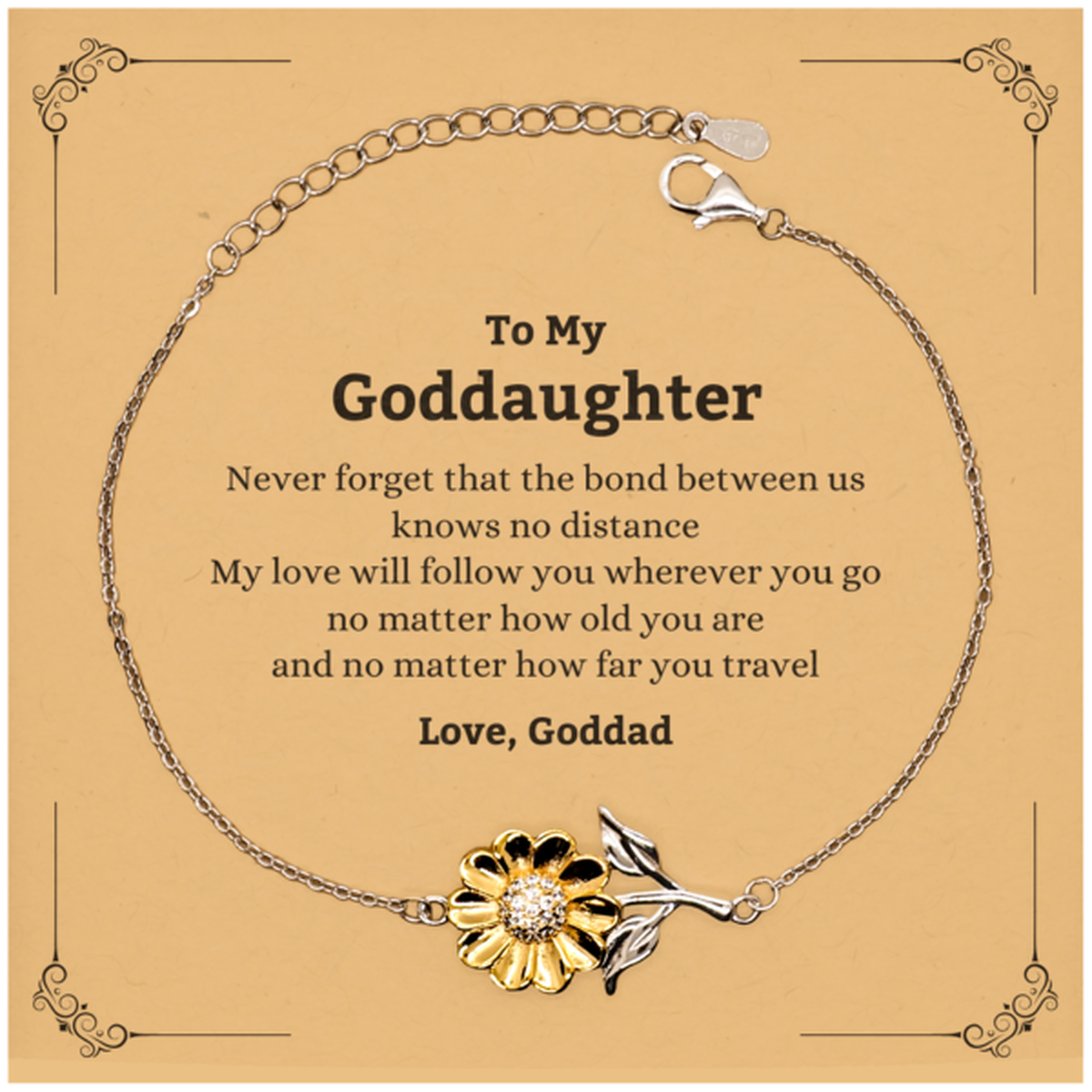 Goddaughter Adjustable Sunflower Bracelet - Love, Goddad | Birthday & Graduation Gift