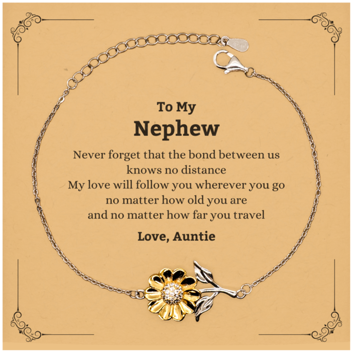 Nephew Adjustable Sunflower Bracelet - Love, Auntie | Birthday & Graduation Gift