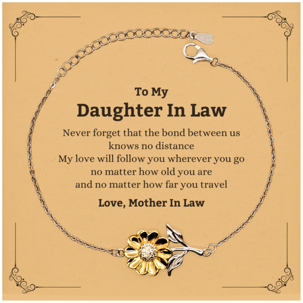 Daughter In Law Adjustable Sunflower Bracelet - Love Across Distances | Birthday Gift