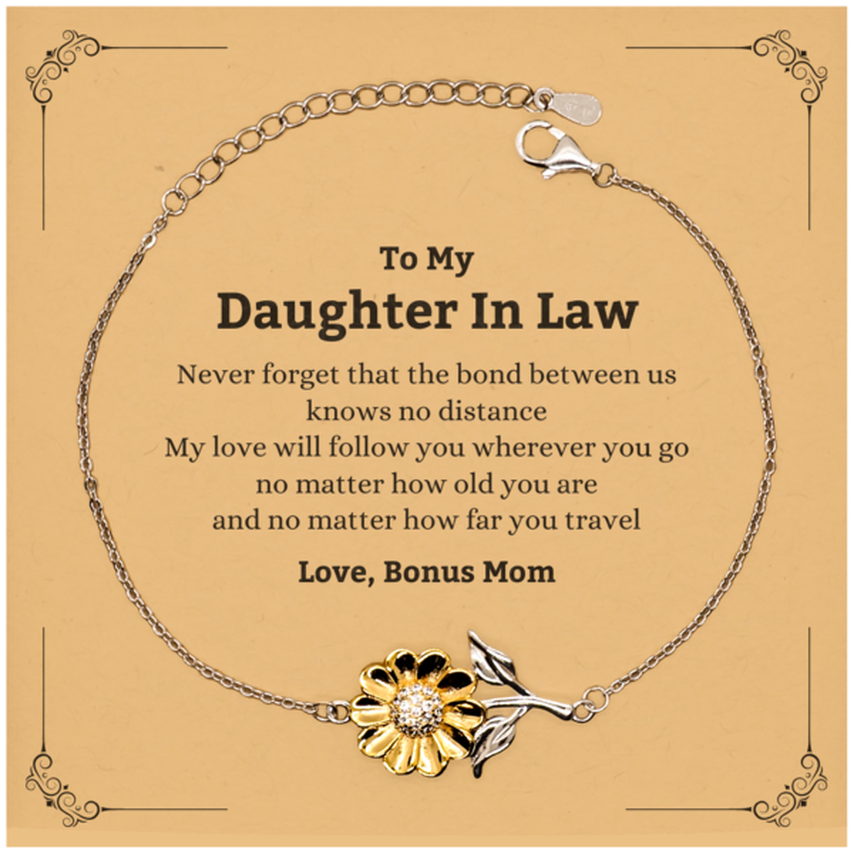 Daughter In Law Adjustable Sunflower Bracelet - Love, Bonus Mom | Birthday Gift