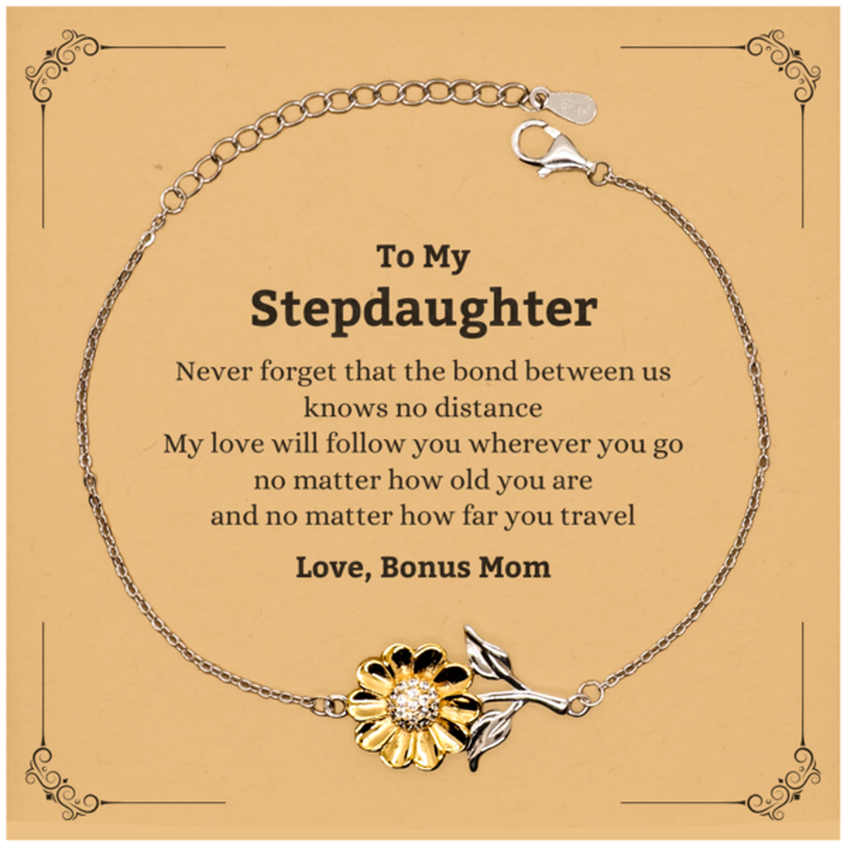 Stepdaughter Adjustable Sunflower Bracelet - Love, Bonus Mom | Birthday & Graduation Gift