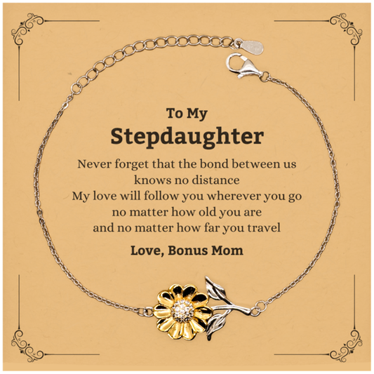 Stepdaughter Adjustable Sunflower Bracelet - Love, Bonus Mom | Birthday & Graduation Gift