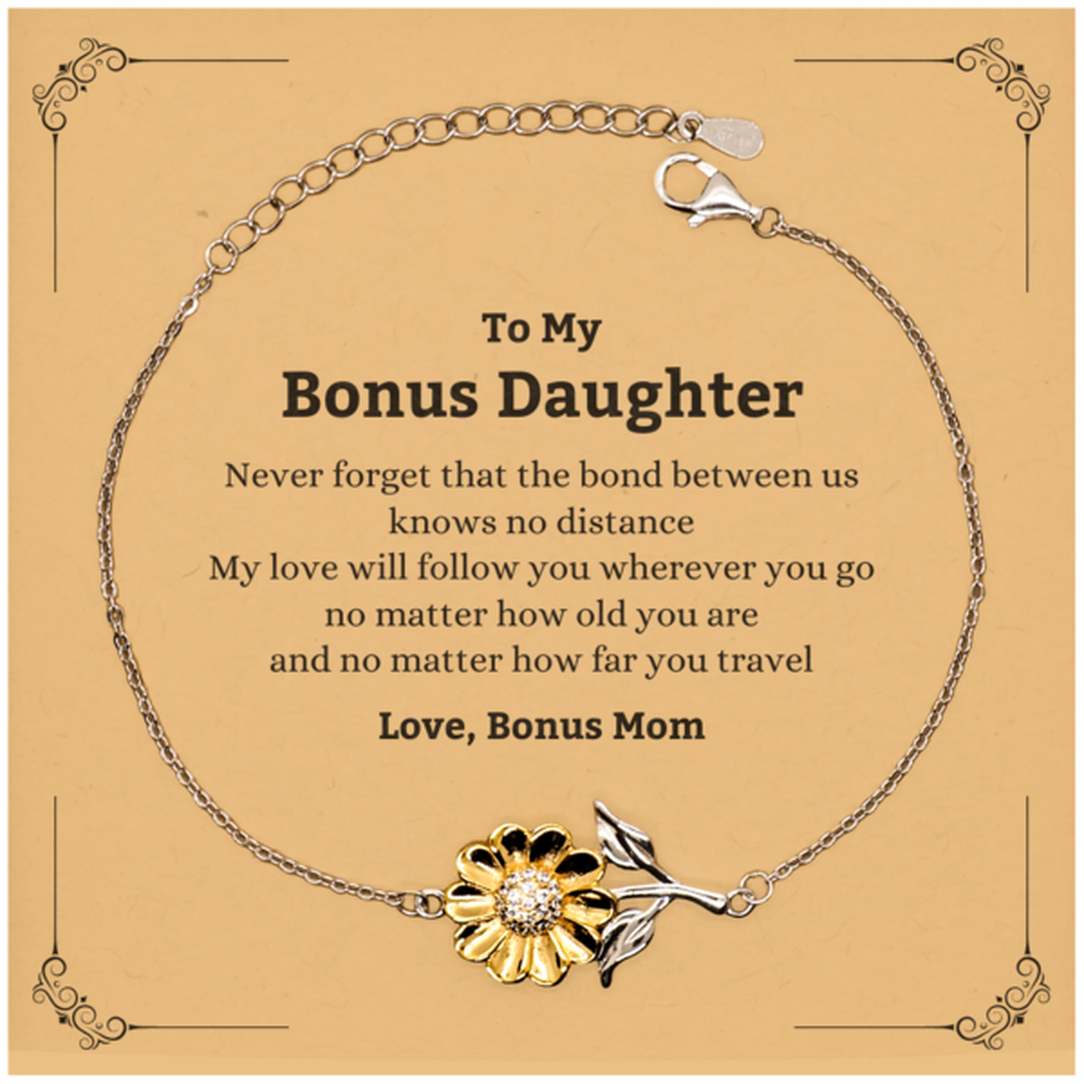 Bonus Daughter Adjustable Sunflower Bracelet - Love, Bonus Mom | Birthday Gift