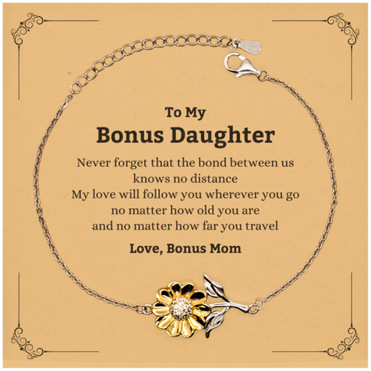 Bonus Daughter Adjustable Sunflower Bracelet - Love, Bonus Mom | Birthday Gift