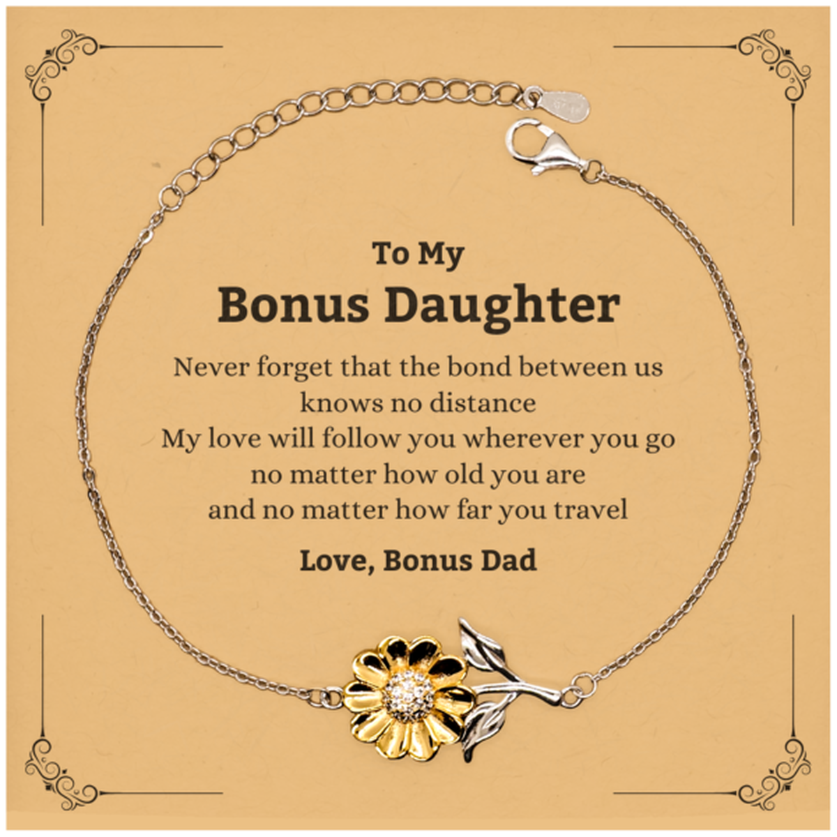 Bonus Daughter Adjustable Sunflower Bracelet - Love Across Distance | Birthday Gift