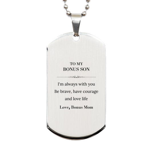 Bonus Son Silver Dog Tag Necklace - Inspirational Message | Christmas Gift