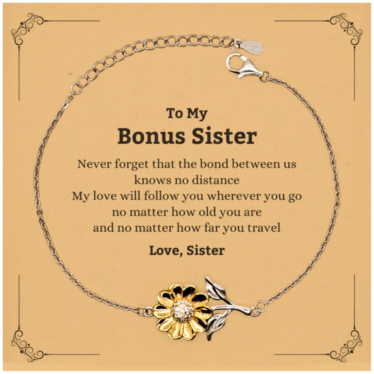 Bonus Sister Adjustable Sunflower Bracelet - Love, Sister | Birthday Gift
