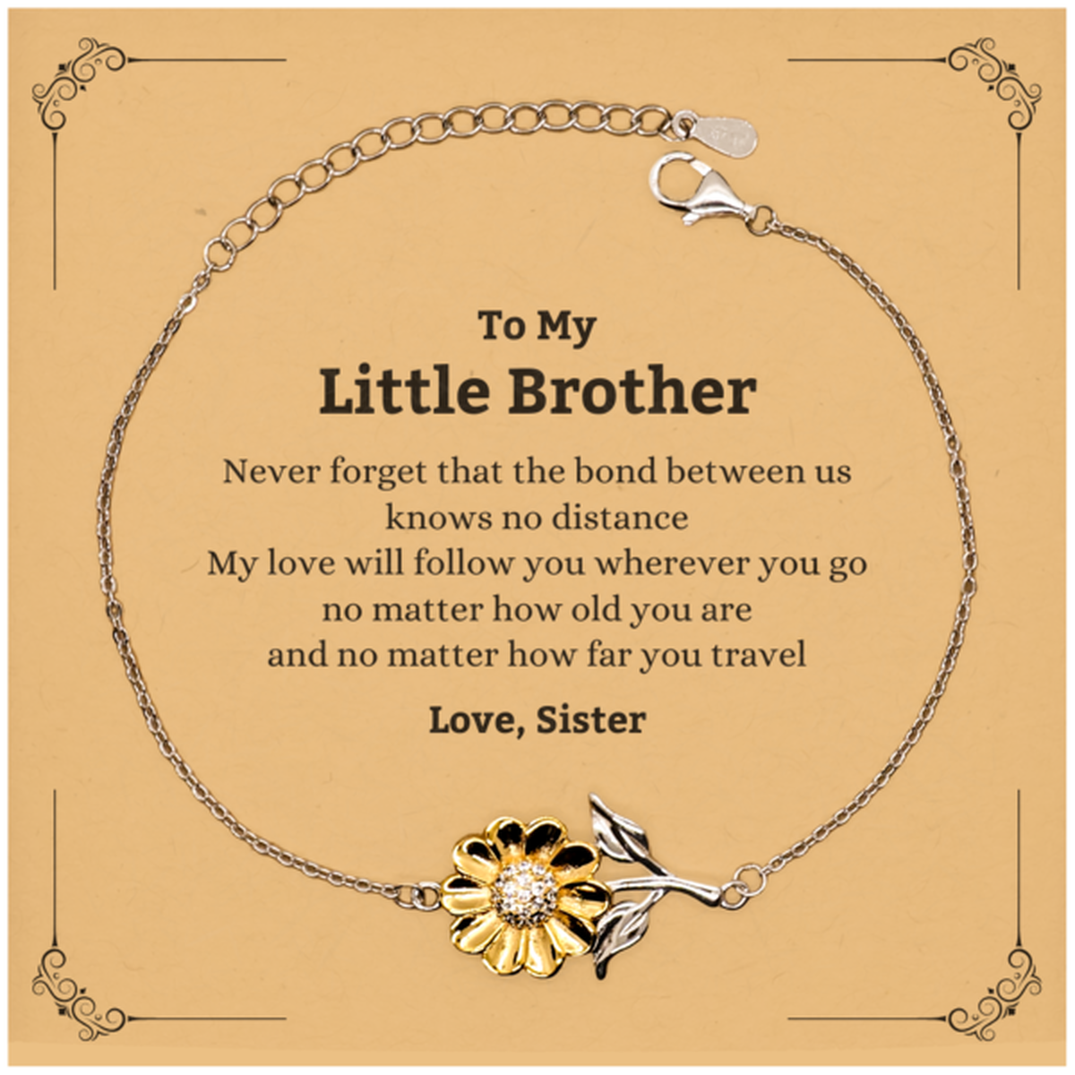 Little Brother Adjustable Sunflower Bracelet - Love, Sister | Birthday Gift