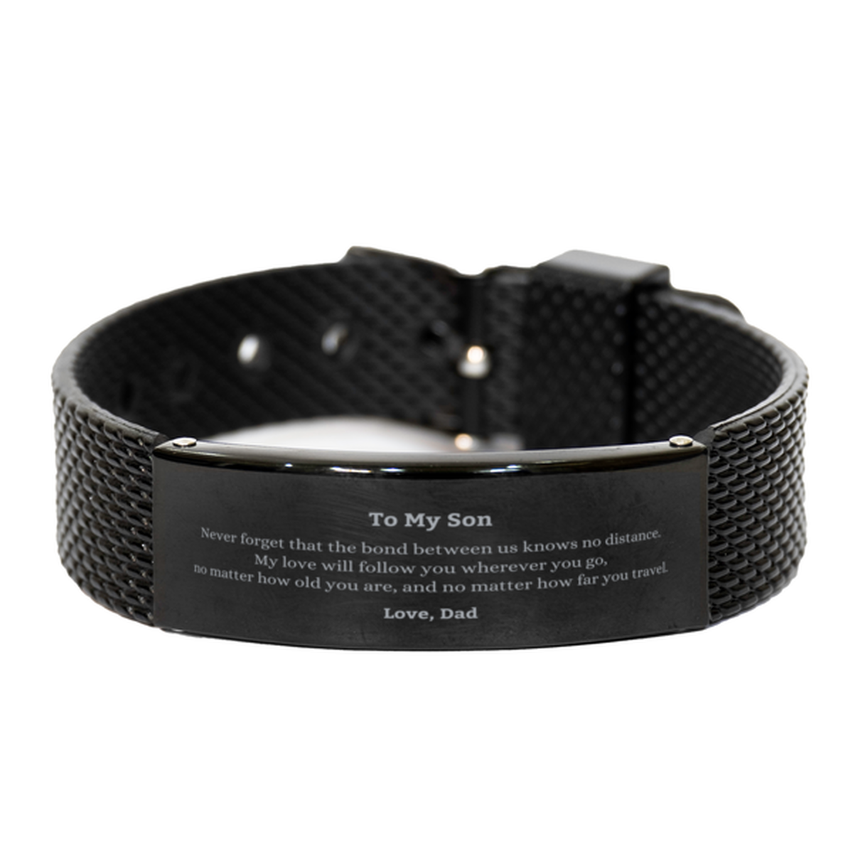 Son Adjustable Black Shark Mesh Bracelet - Love Beyond Distance | Graduation Gift