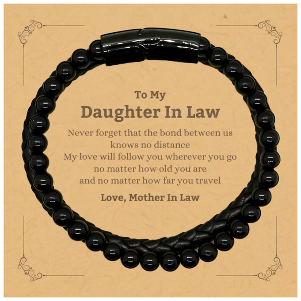 Daughter In Law Birthday Gifts from Mother In Law, Adjustable Stone Leather Bracelets for Daughter In Law Christmas Graduation Unique Gifts Daughter In Law Never forget that the bond between us knows no distance. Love, Mother In Law