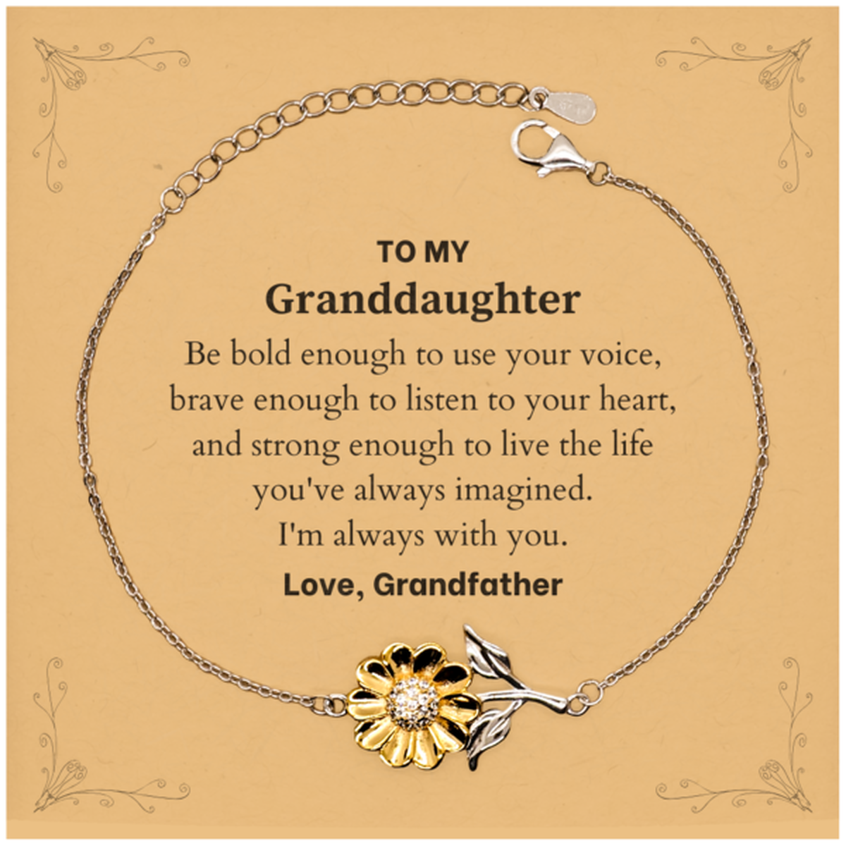 Granddaughter Sunflower Bracelet - Be Bold, Listen to Your Heart | Graduation Gift