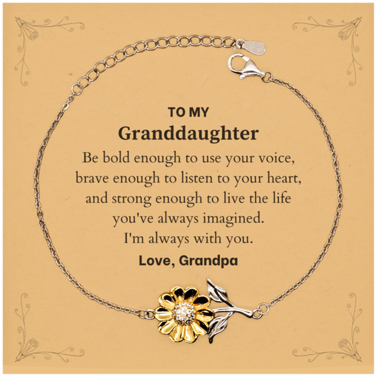 Granddaughter Sunflower Bracelet - Be Bold, Be Brave | Graduation Gift