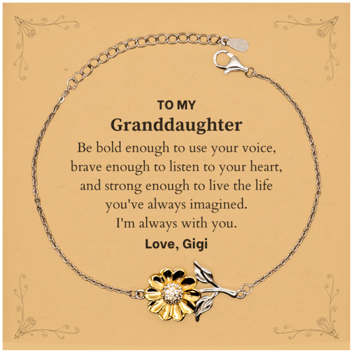 Granddaughter Sunflower Bracelet - Be Bold, Listen to Your Heart | Graduation & Birthday Gift