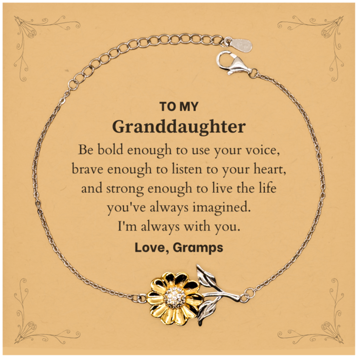 Granddaughter Sunflower Bracelet - Be Bold, Brave | Graduation Gift