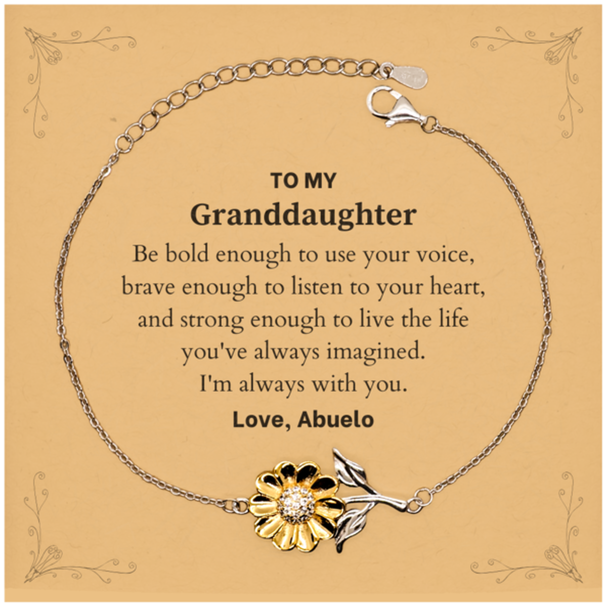 Granddaughter Sunflower Bracelet - Be Bold & Brave Design | Graduation Gift