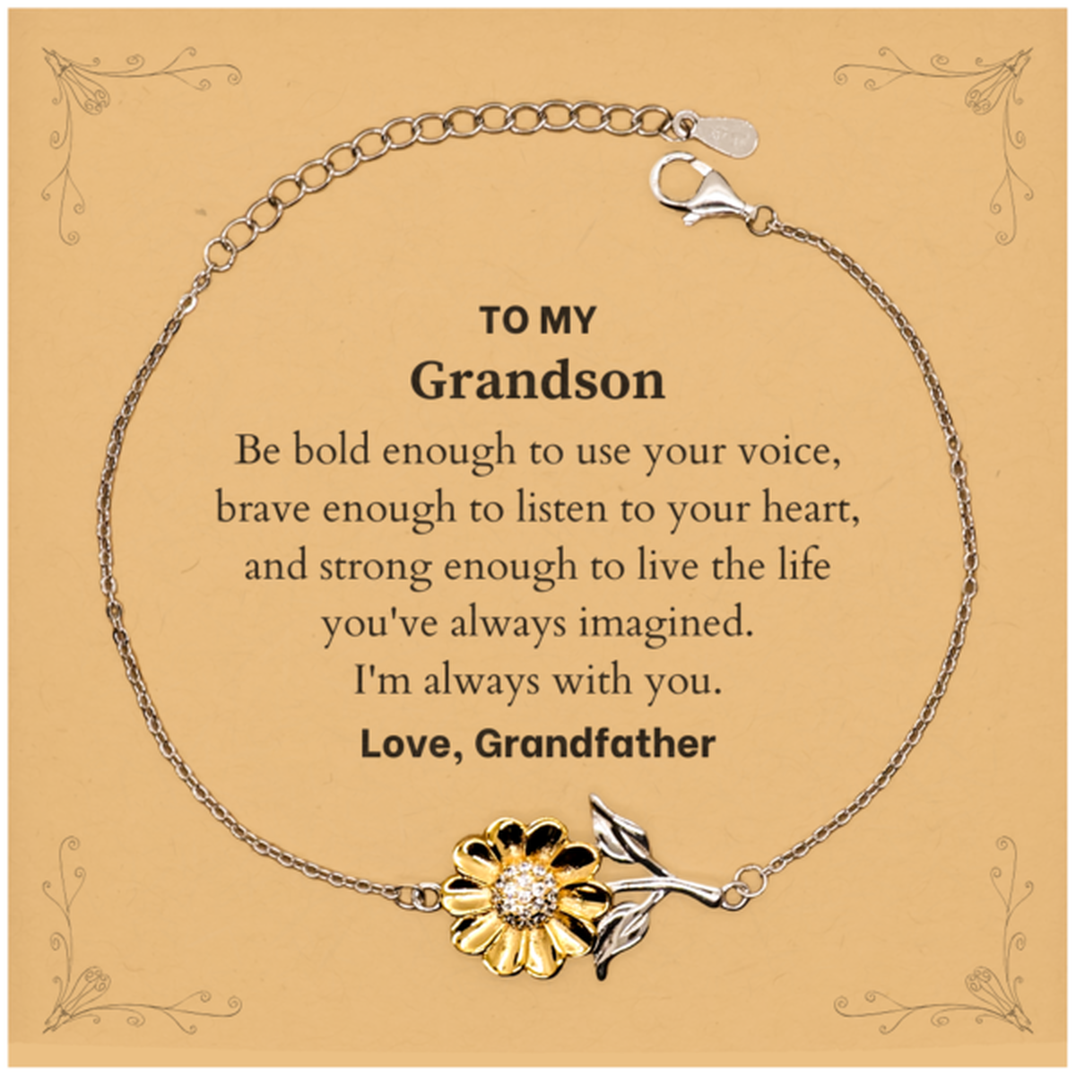 Grandson Sunflower Bracelet - Be Bold, Be Brave | Graduation & Birthday Gift