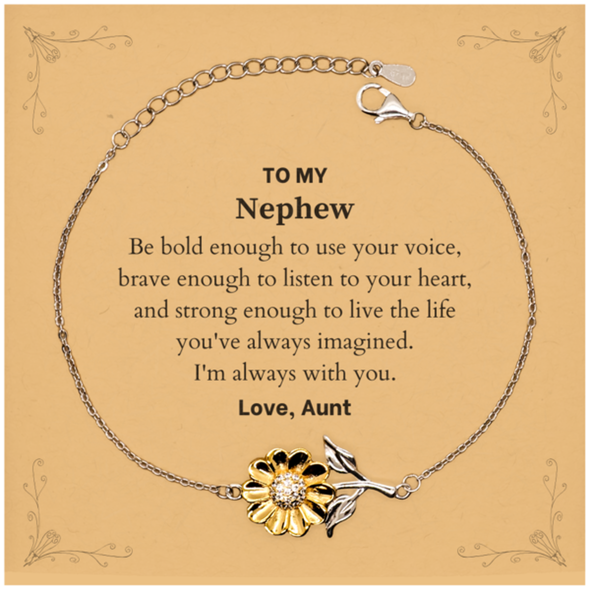 Nephew Sunflower Bracelet - Be Bold, Be Brave | Graduation and Birthday Gift