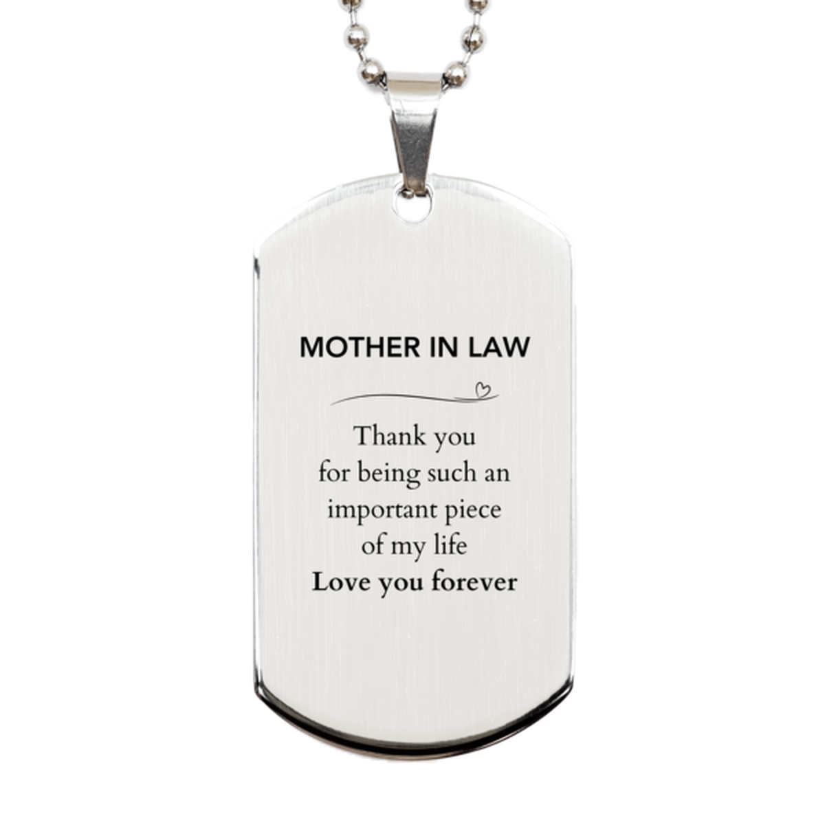 Appropriate Mother In Law Silver Dog Tag Epic Birthday Gifts for Mother In Law Thank you for being such an important piece of my life Mother In Law Christmas Mothers Fathers Day