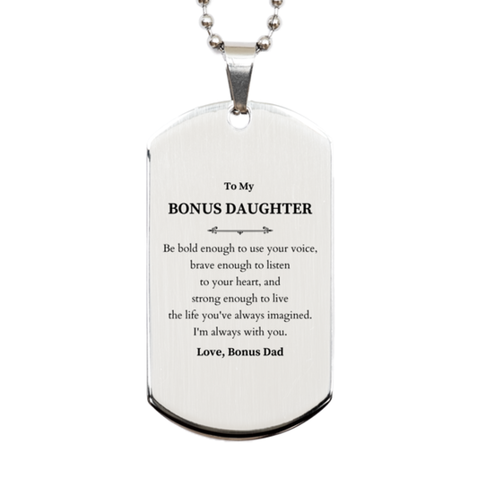 Bonus Daughter Silver Dog Tag Necklace - Be Bold, Be Brave | Graduation Gift