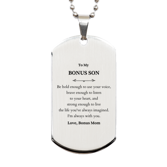Bonus Son Silver Dog Tag Necklace - Be Bold, Be Brave | Graduation Gift