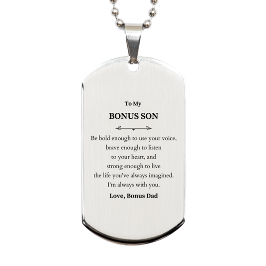 Bonus Son Silver Dog Tag Necklace - Be Bold, Be Brave | Graduation Gift