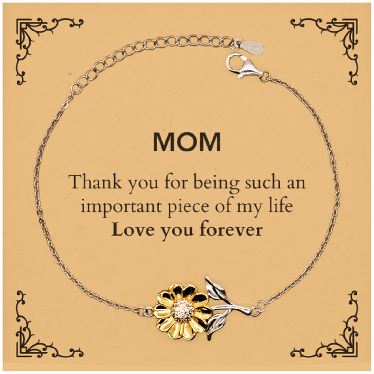 Appropriate Mom Sunflower Bracelet Epic Birthday Gifts for Mom Thank you for being such an important piece of my life Mom Christmas Mothers Fathers Day