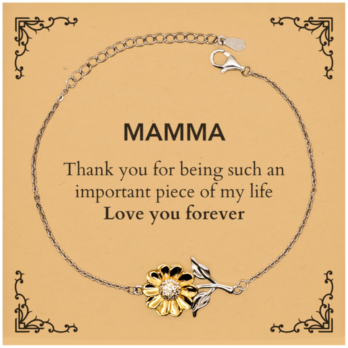 Appropriate Mamma Sunflower Bracelet Epic Birthday Gifts for Mamma Thank you for being such an important piece of my life Mamma Christmas Mothers Fathers Day
