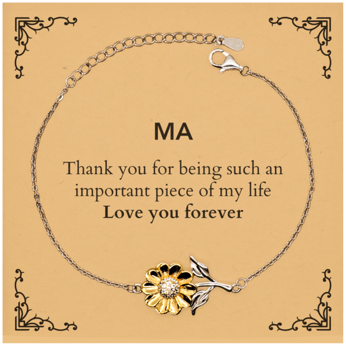 Appropriate Ma Sunflower Bracelet Epic Birthday Gifts for Ma Thank you for being such an important piece of my life Ma Christmas Mothers Fathers Day