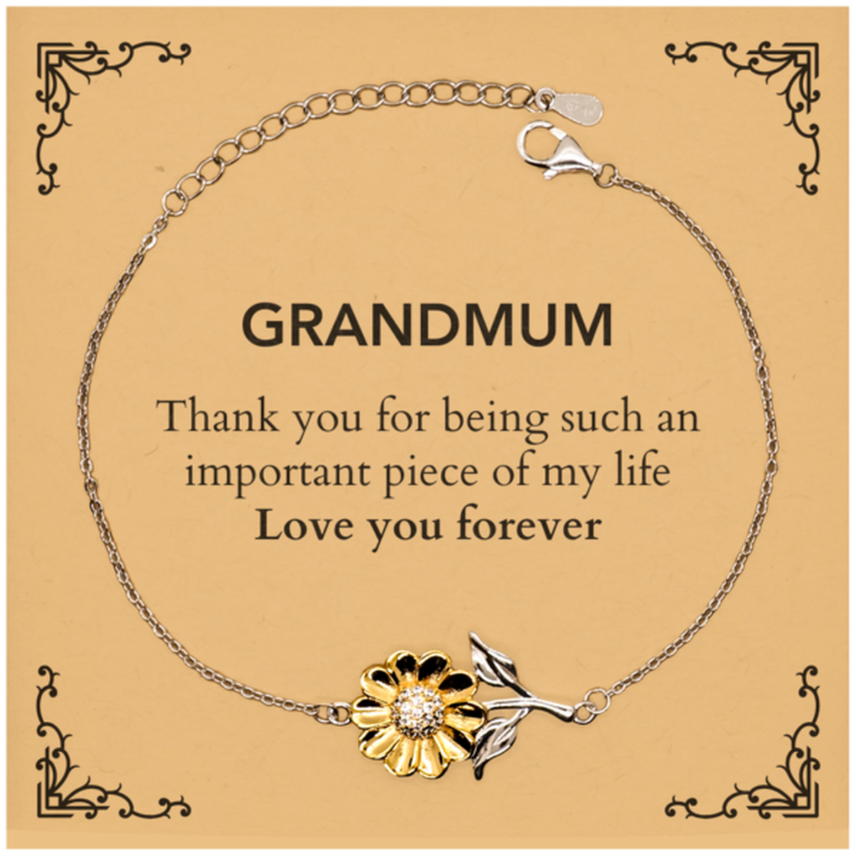 Grandmum Sunflower Bracelet - Thank You for Being an Important Piece of My Life | Birthday Gift