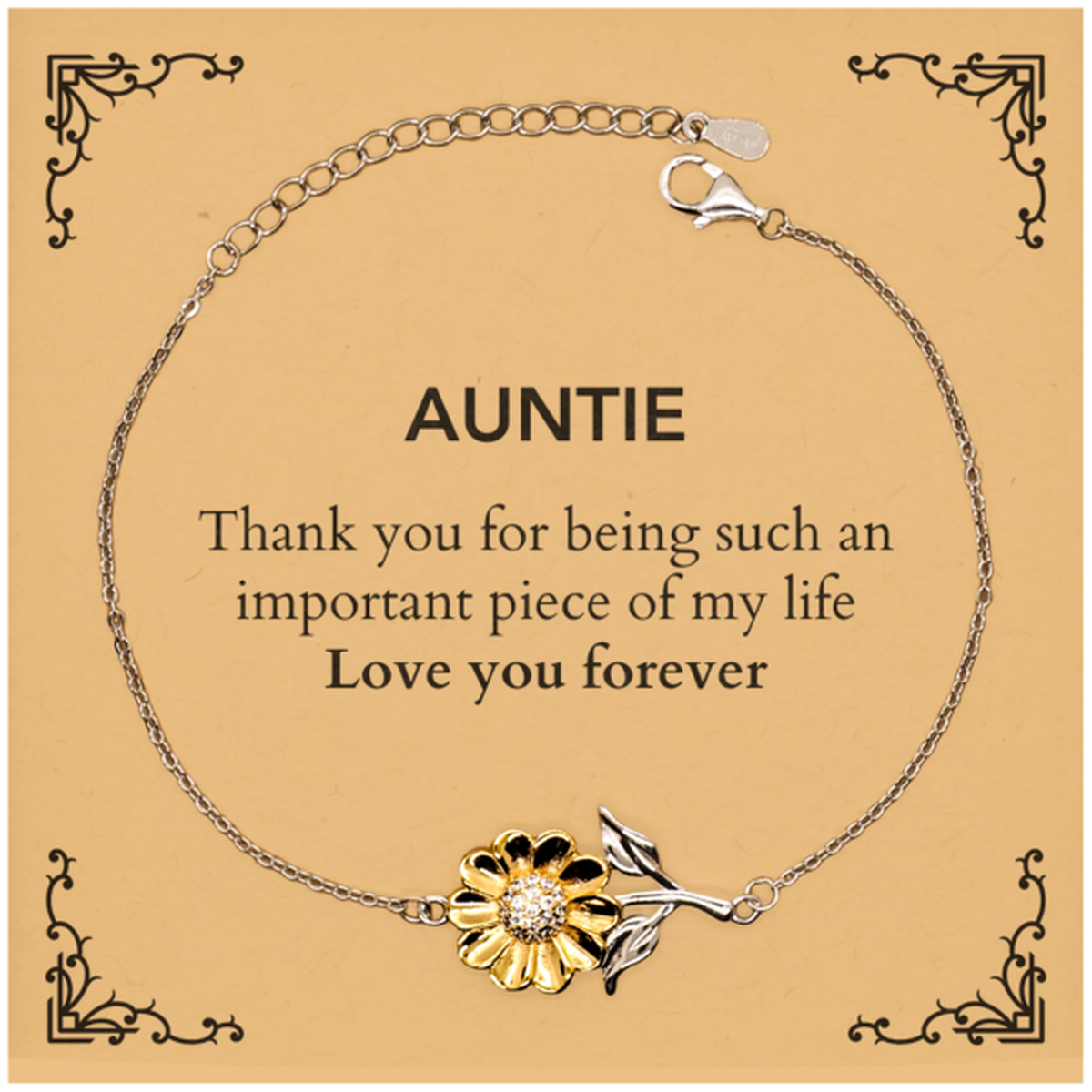 Appropriate Auntie Sunflower Bracelet Epic Birthday Gifts for Auntie Thank you for being such an important piece of my life Auntie Christmas Mothers Fathers Day