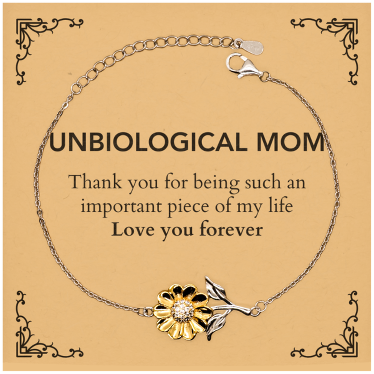Unbiological Mom Sunflower Bracelet - Thank You for Your Love | Birthday & Christmas Gift