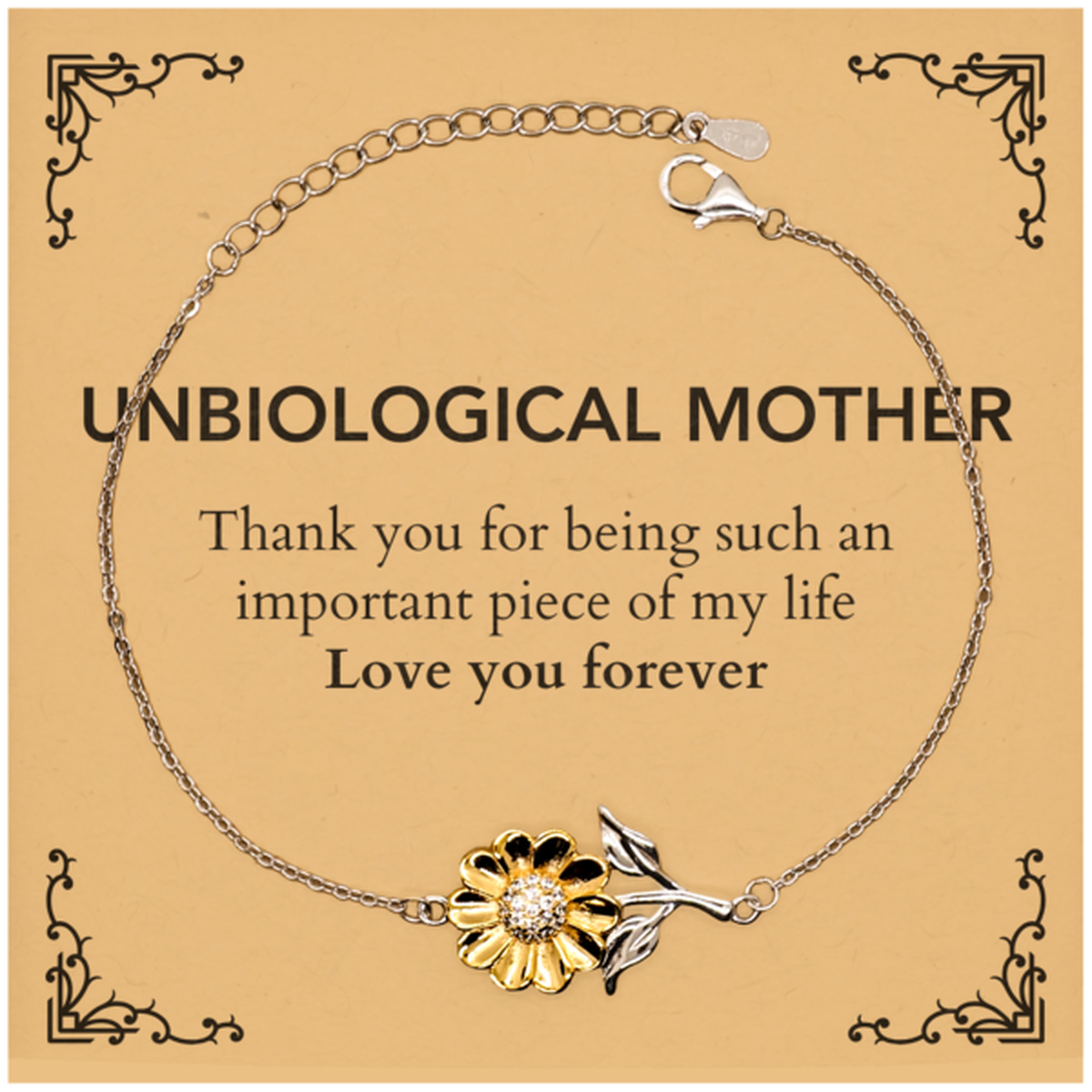 Appropriate Unbiological Mother Sunflower Bracelet Epic Birthday Gifts for Unbiological Mother Thank you for being such an important piece of my life Unbiological Mother Christmas Mothers Fathers Day