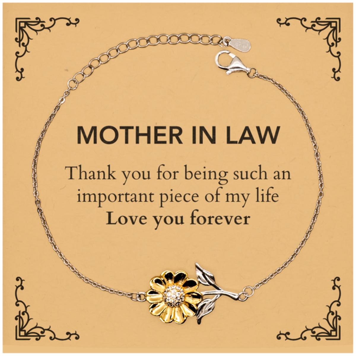 Mother In Law Sunflower Bracelet - Thank You for Being a Bright Light | Birthday & Christmas Gift