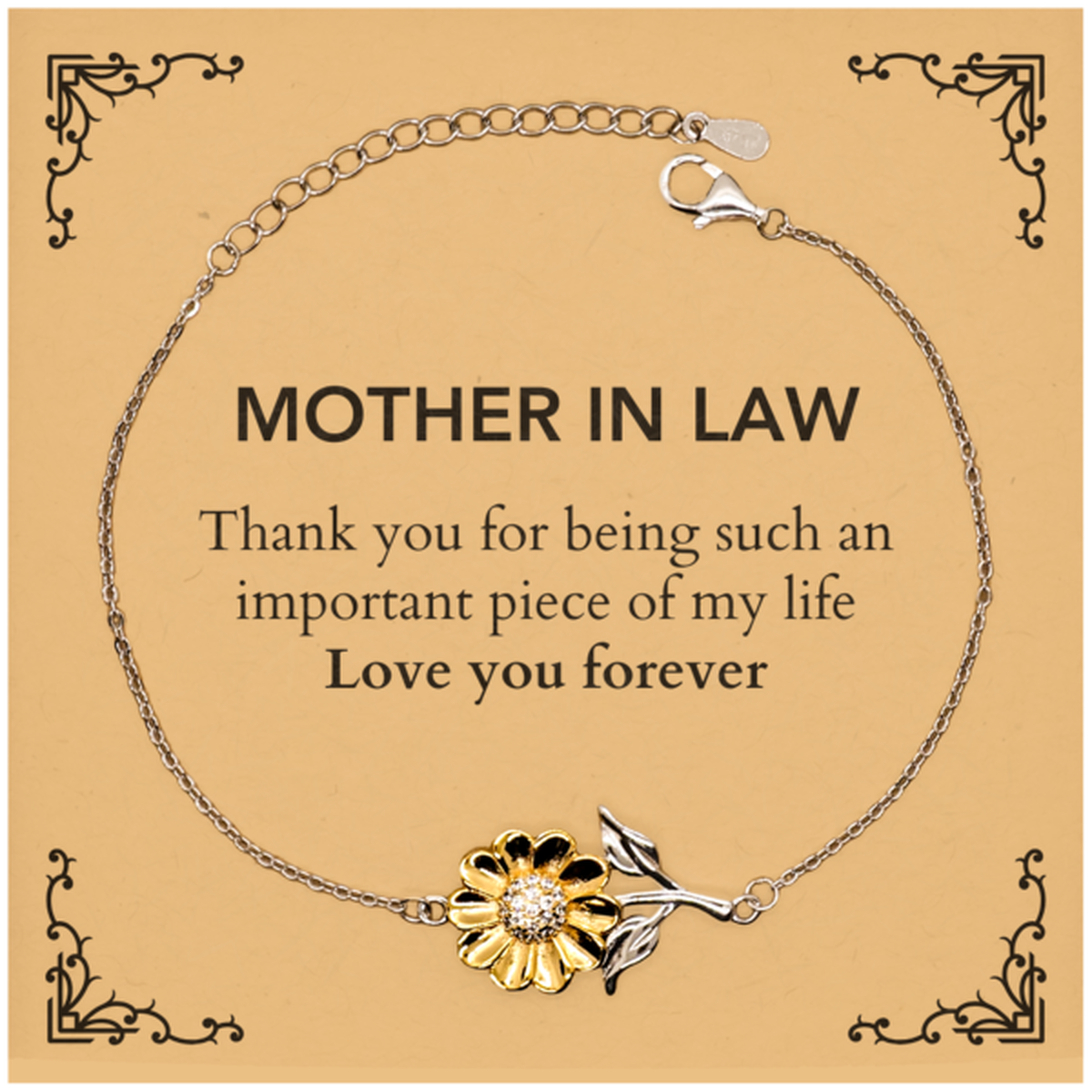 Appropriate Mother In Law Sunflower Bracelet Epic Birthday Gifts for Mother In Law Thank you for being such an important piece of my life Mother In Law Christmas Mothers Fathers Day