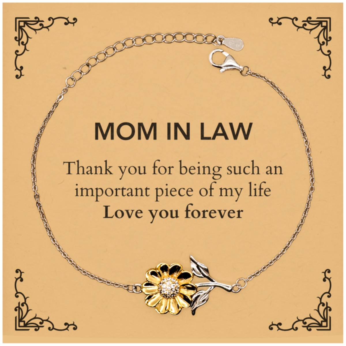 Appropriate Mom In Law Sunflower Bracelet Epic Birthday Gifts for Mom In Law Thank you for being such an important piece of my life Mom In Law Christmas Mothers Fathers Day