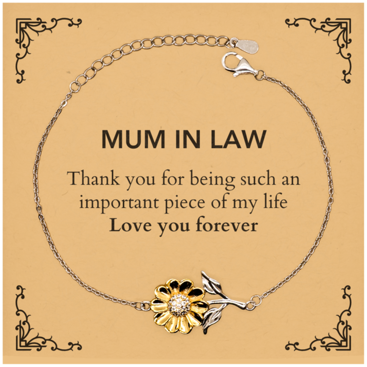 Mum In Law Sunflower Bracelet - Thank You for Being You | Birthday Gift