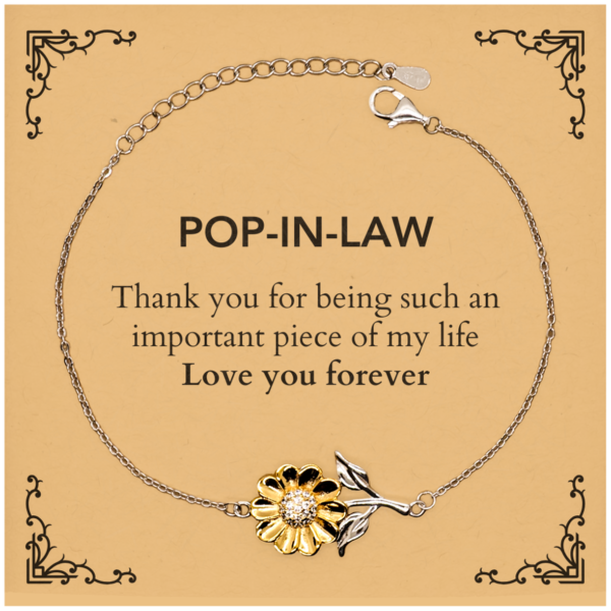 Appropriate Pop-in-law Sunflower Bracelet Epic Birthday Gifts for Pop-in-law Thank you for being such an important piece of my life Pop-in-law Christmas Mothers Fathers Day